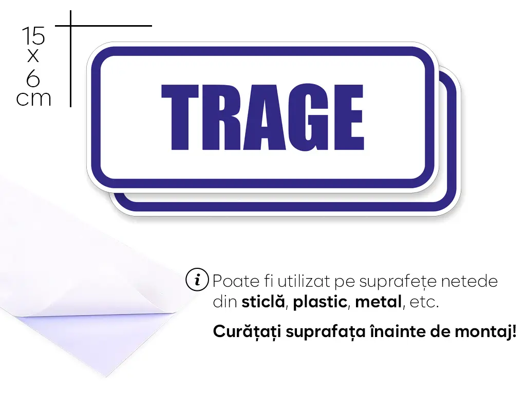 Set stickere indicatoare cu Trage și Împinge, alb-albastru, Folina, 15x6 cm