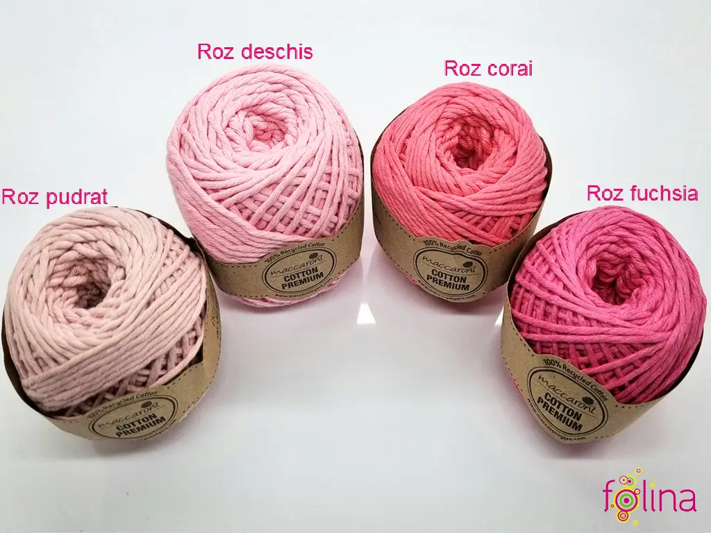 Sfoară bumbac roz pudrat, Maccaroni Cotton Premium, fir de 2mm grosime, 100gr