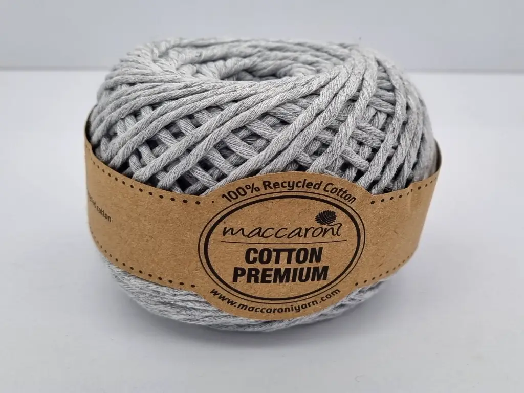 Sfoara bumbac gri deschis, Maccaroni Cotton Premium, fir de 2 mm grosime, 100g