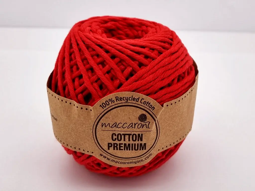 Sfoară bumbac roşie, Maccaroni Cotton Premium, fir de 2mm grosime, 100gr