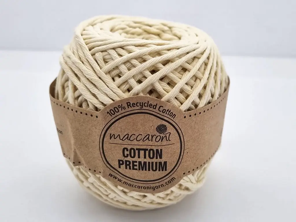 Sfoară bumbac ivoire, Maccaroni Cotton Premium, fir de 2mm grosime, 100gr