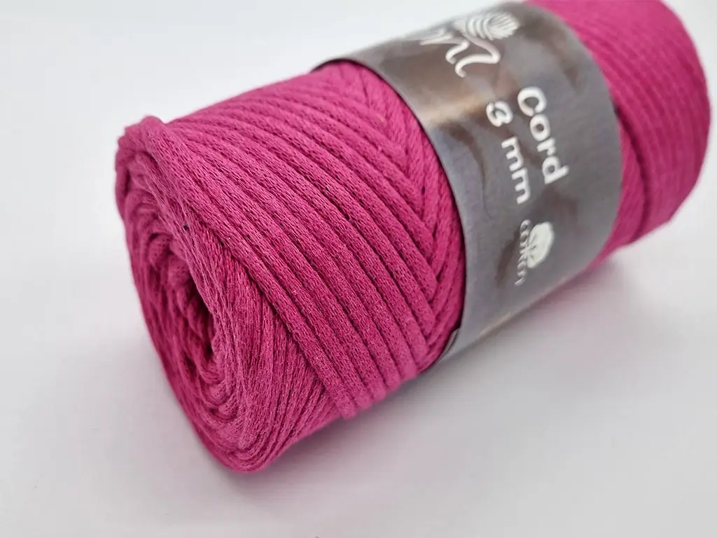 Snur din bumbac, Maccaroni Cotton Cord roz inchis, 3 mm grosime