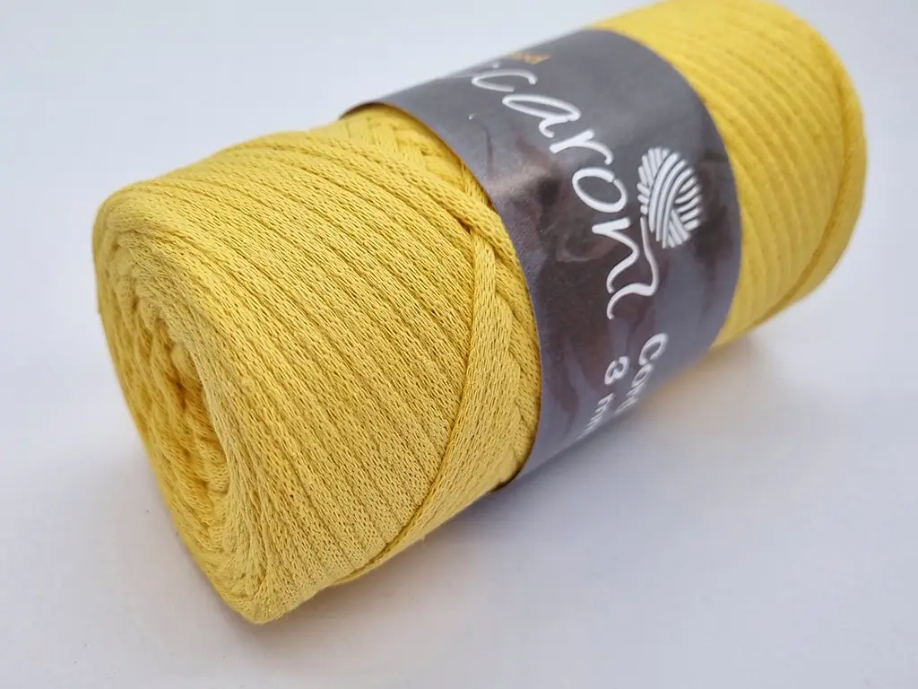Snur din bumbac, Maccaroni Cotton Cord galben, 3 mm grosime