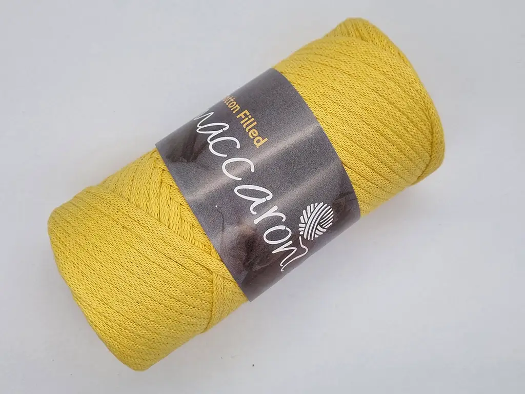 Snur din bumbac, Maccaroni Cotton Cord galben, 3 mm grosime