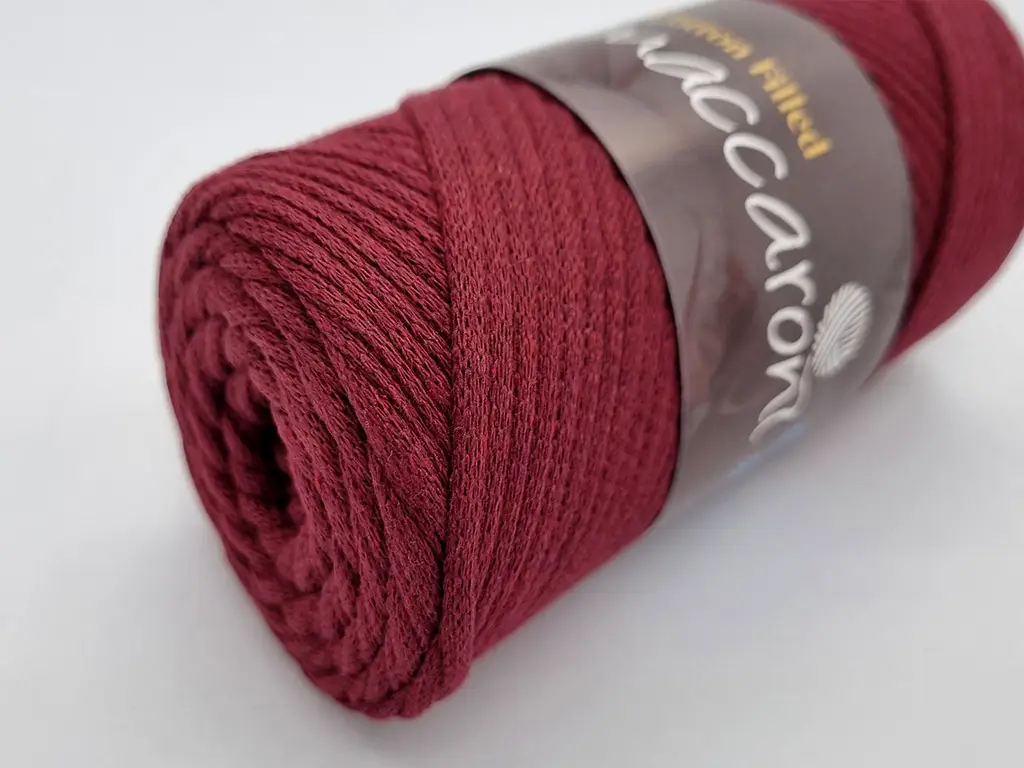 Snur din bumbac, Maccaroni Cotton Cord visiniu, 3 mm grosime