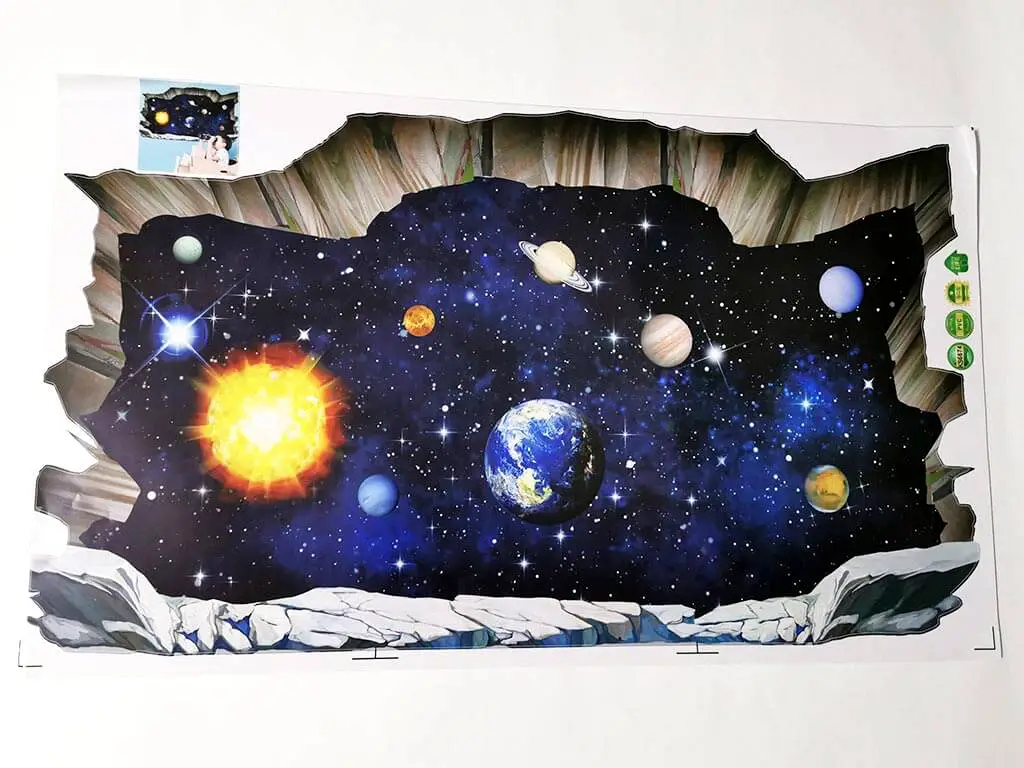 Sticker 3D Planete, Folina, privelişte spre spaţiul cosmic - 88x50 cm