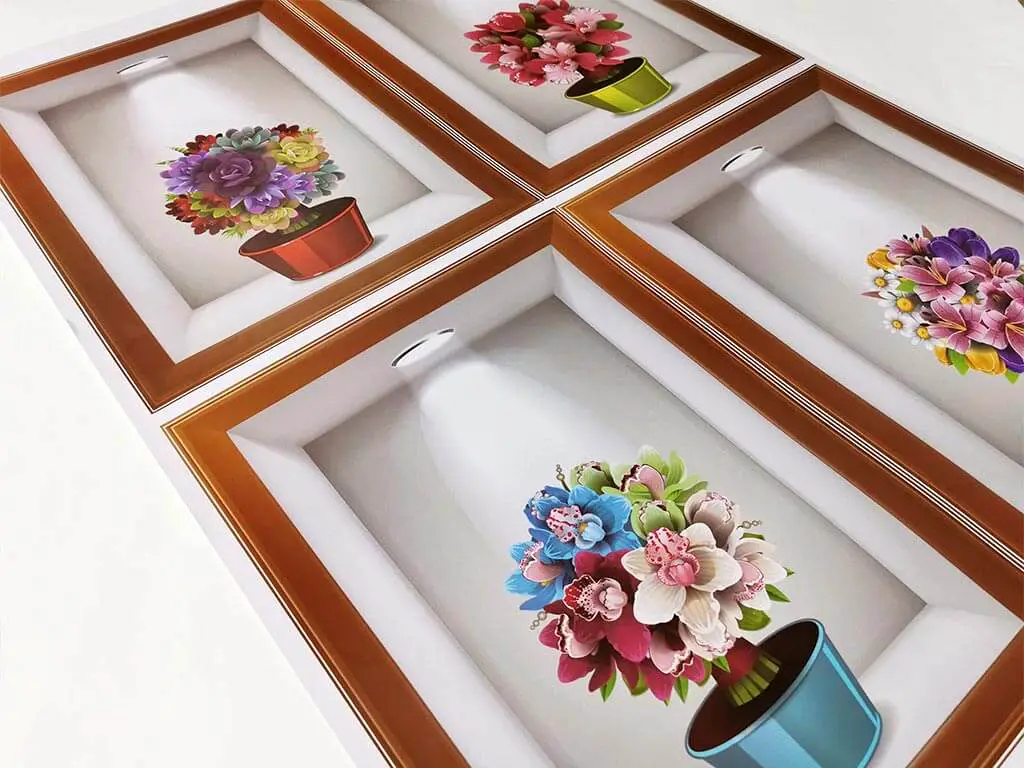 Sticker 3D Vază cu flori, Folina, model elegant, multicolor