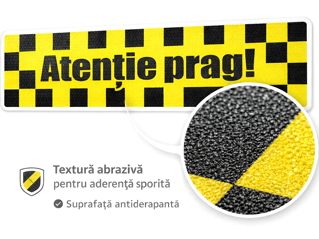 Sticker antiderapant podea „Atenție la prag” pentru scări și praguri – 50x13 cm, set 2 buc