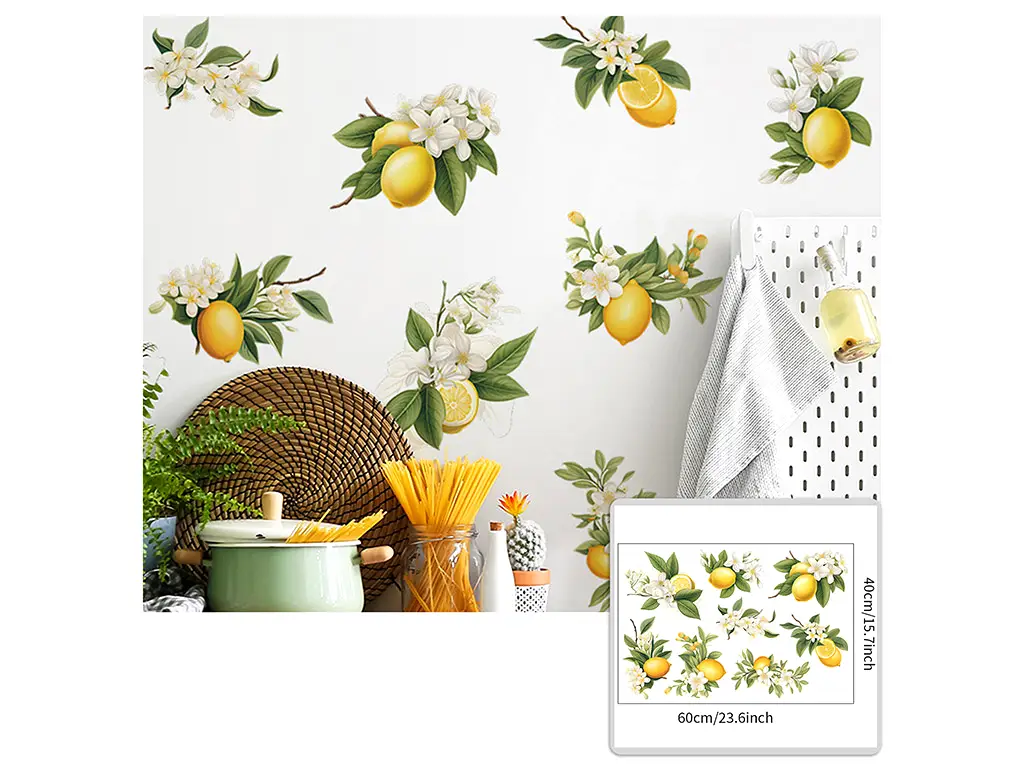 Set 8 stickere lămâi şi flori, decor mobilă, perete şi faianţă bucătărie