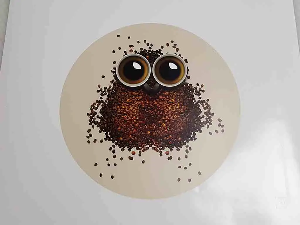 Sticker Bufniţă, Folina, imprimeu boabe de cafea, autoadeziv