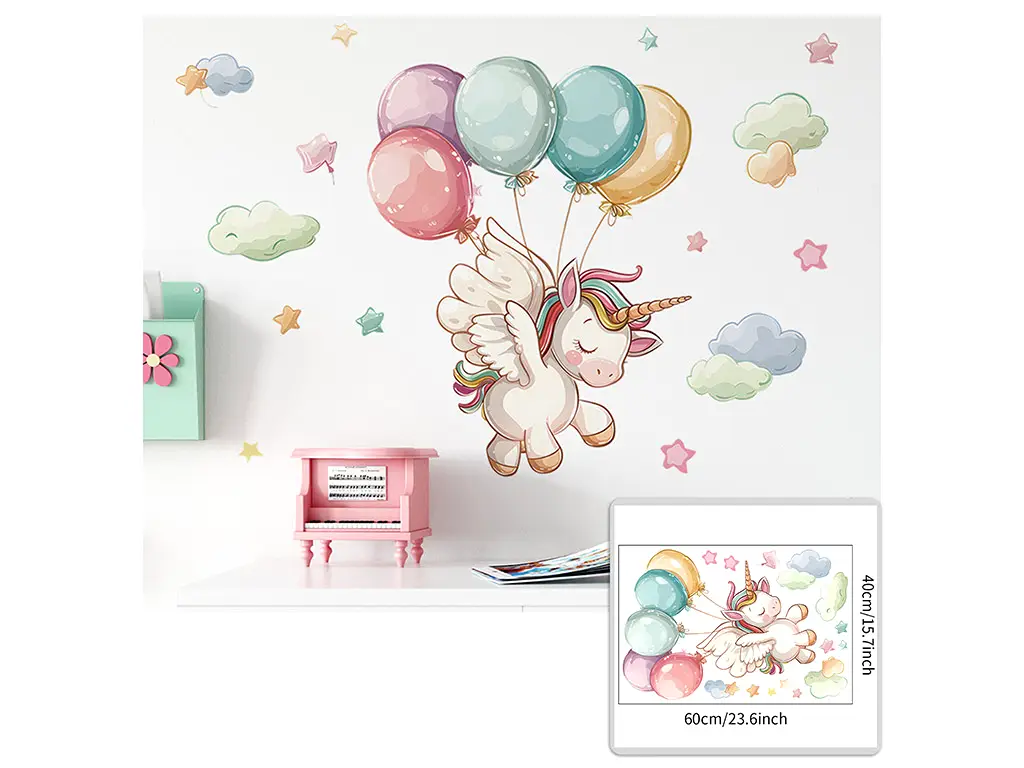 Sticker cameră bebe, Micul unicorn, decor perete şi mobilă, 60x40cm