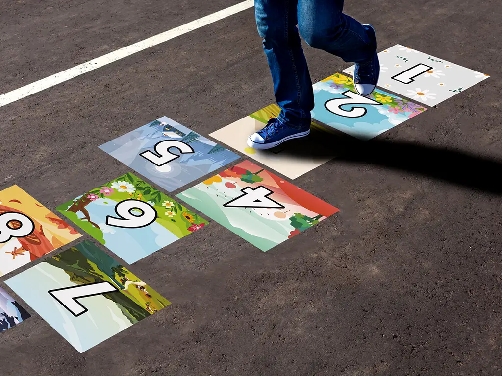 Sticker podea joc șotron, Folina, multicolor, 10 piese, racletă aplicare inclusă