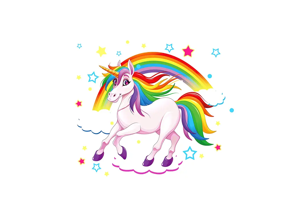 Sticker cameră fetiţă unicorn, Rainbow, decor multicolor, 40x60 cm