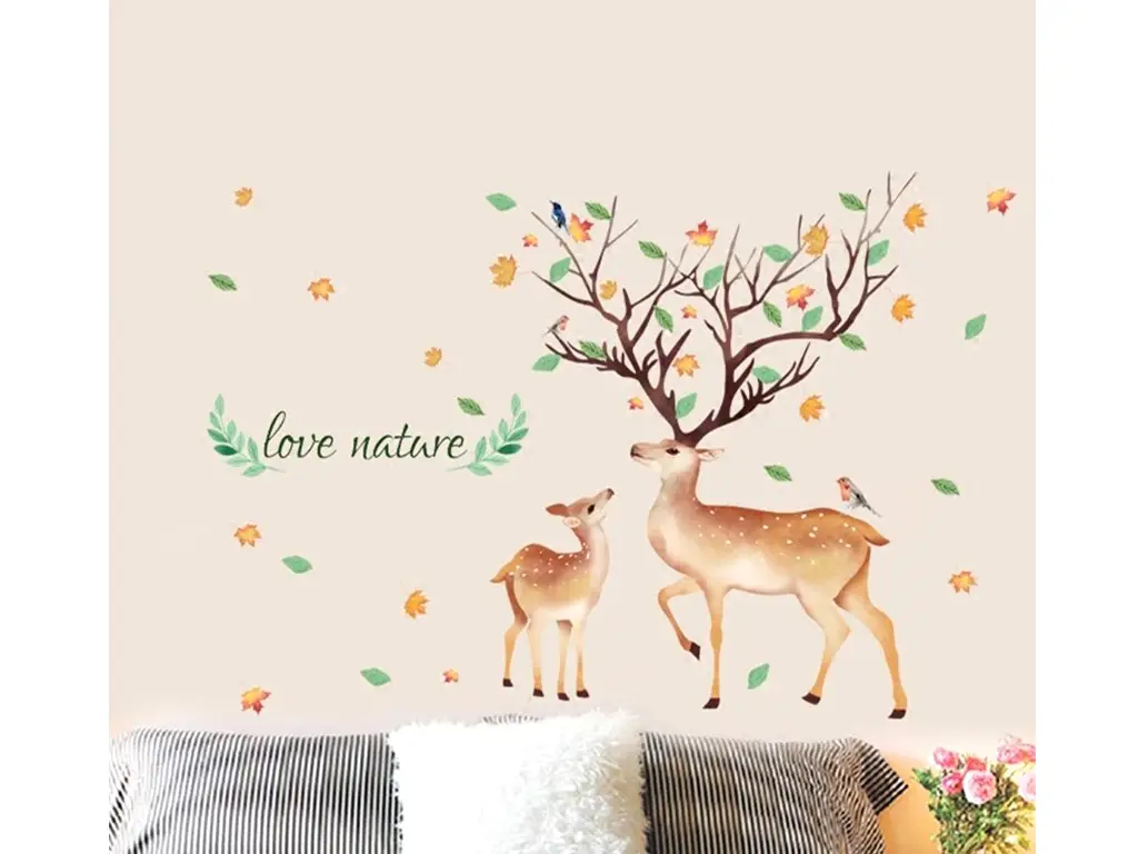 Sticker căprioare în decor de toamnă, Love nature, 100 cm