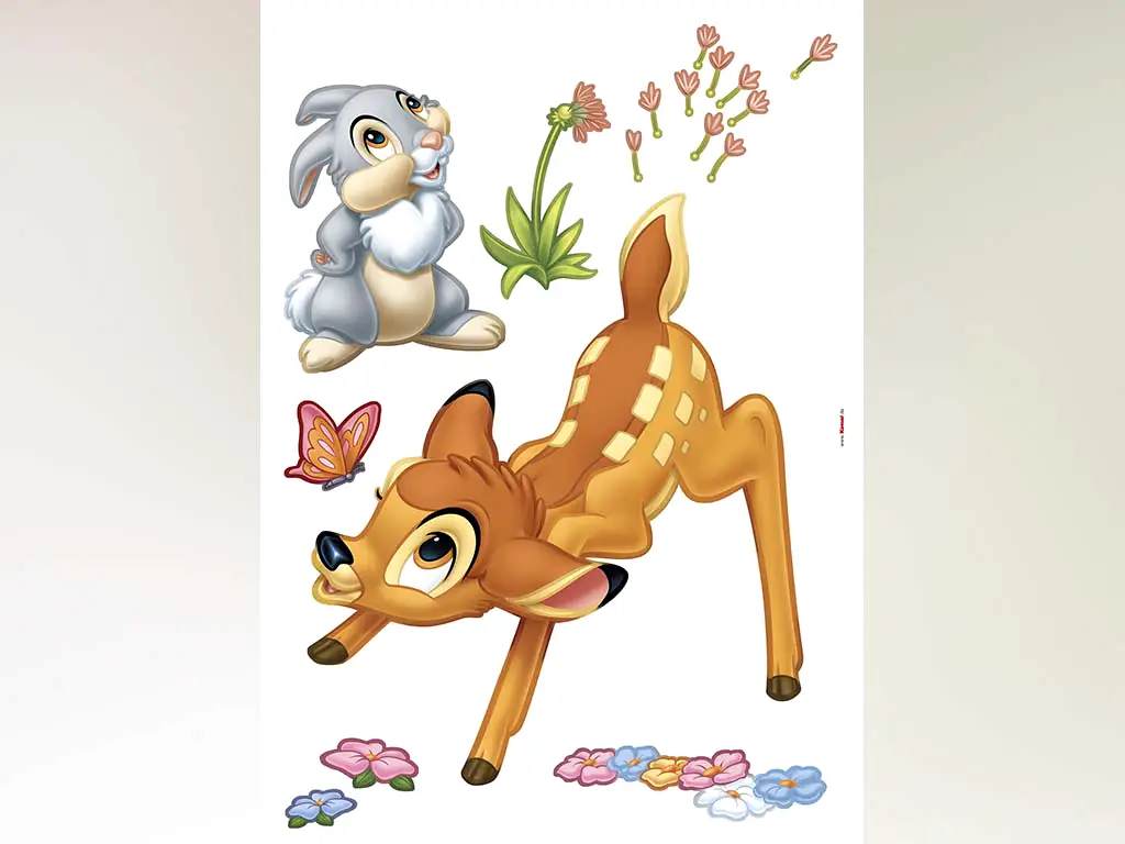 Sticker cameră copii cu Bambi şi Bocănilă, Komar, multicolor- planşă de 50x70 cm