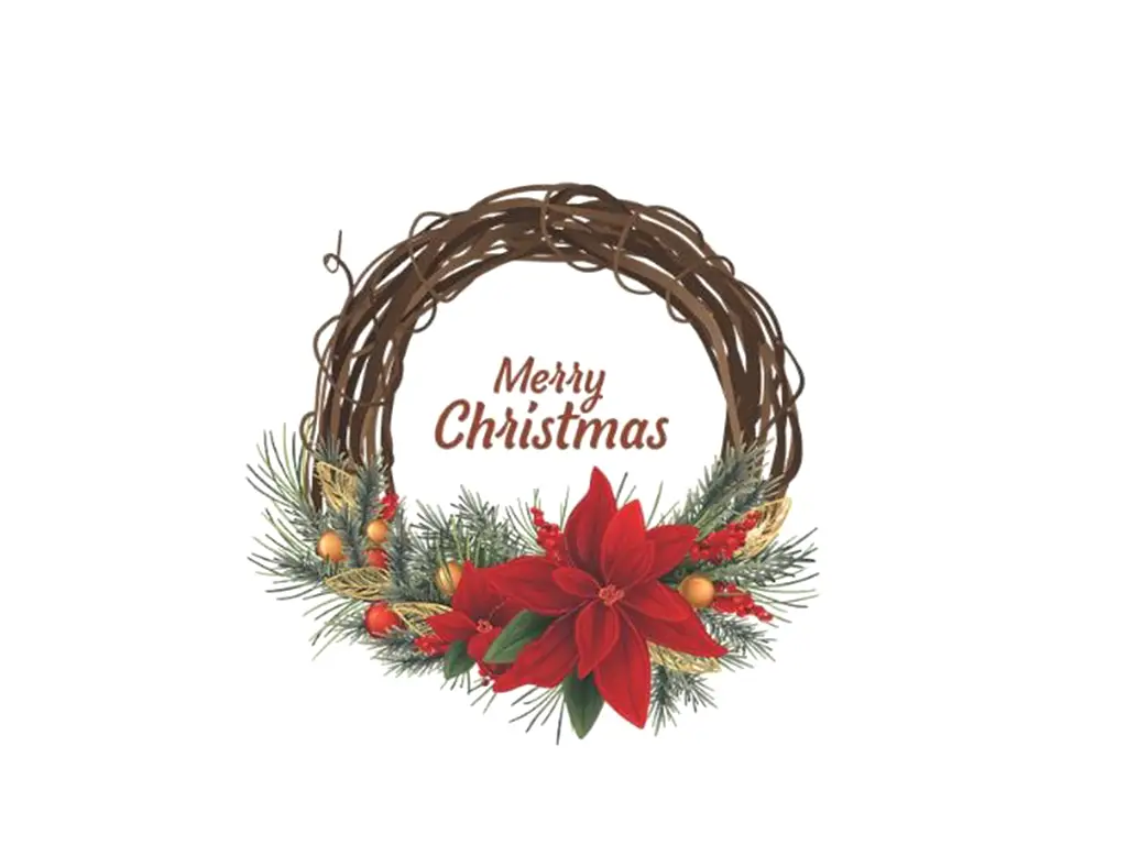 Sticker Crăciun, coroniţă din nuiele cu mesaj Merry Christmas, 38 cm diametru, se lipeste pe usa, geam, perete