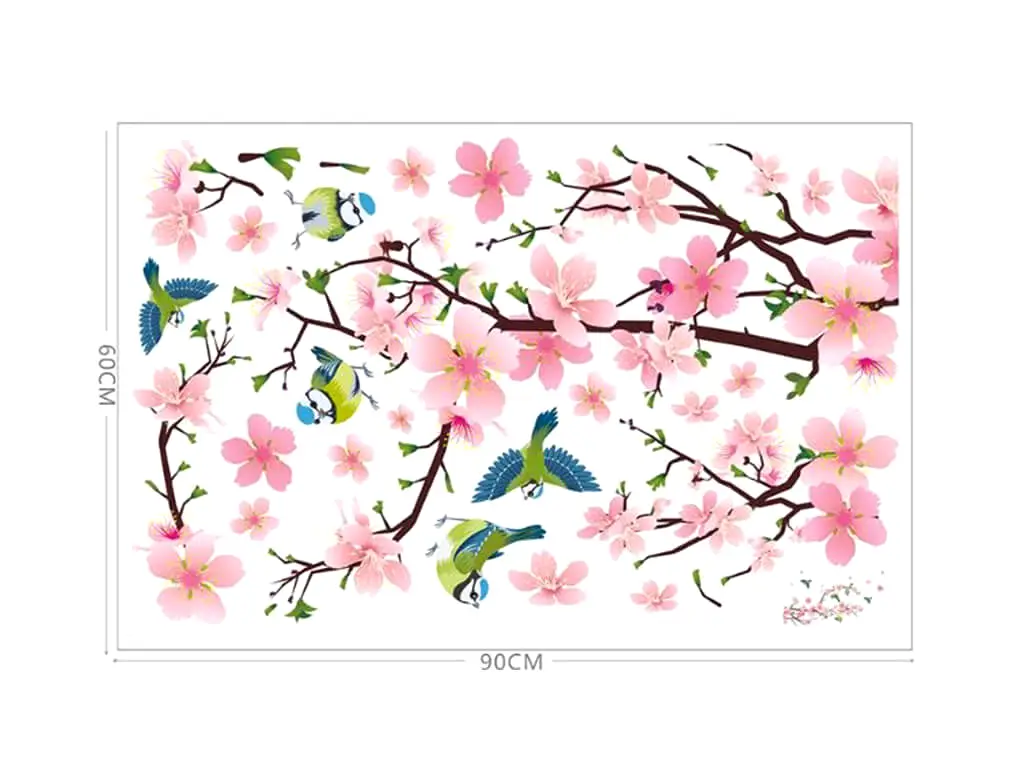 Stickere flori, Folina, creangă înflorită şi păsări, 70x130 cm