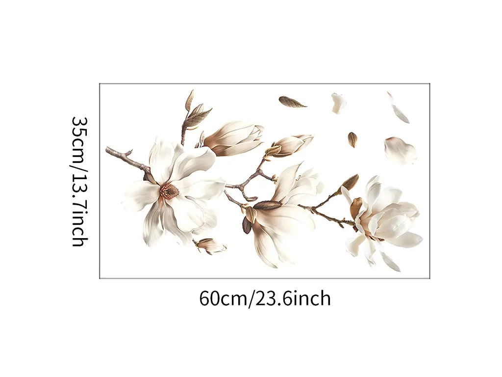 Sticker creangă magnolie crem, decor perete, mobilă şi geam, 60x30 cm