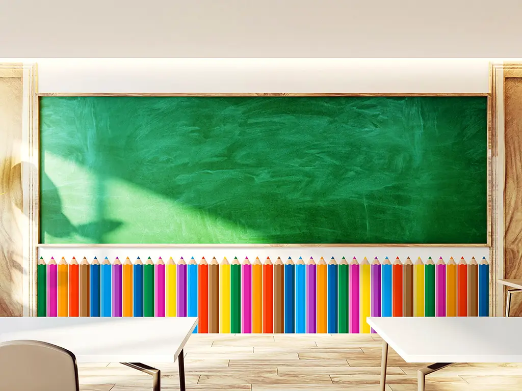 Sticker Creioane colorate, Folina, multicolor, 140 x 40 cm, planșă mare, racletă de aplicare inclusă