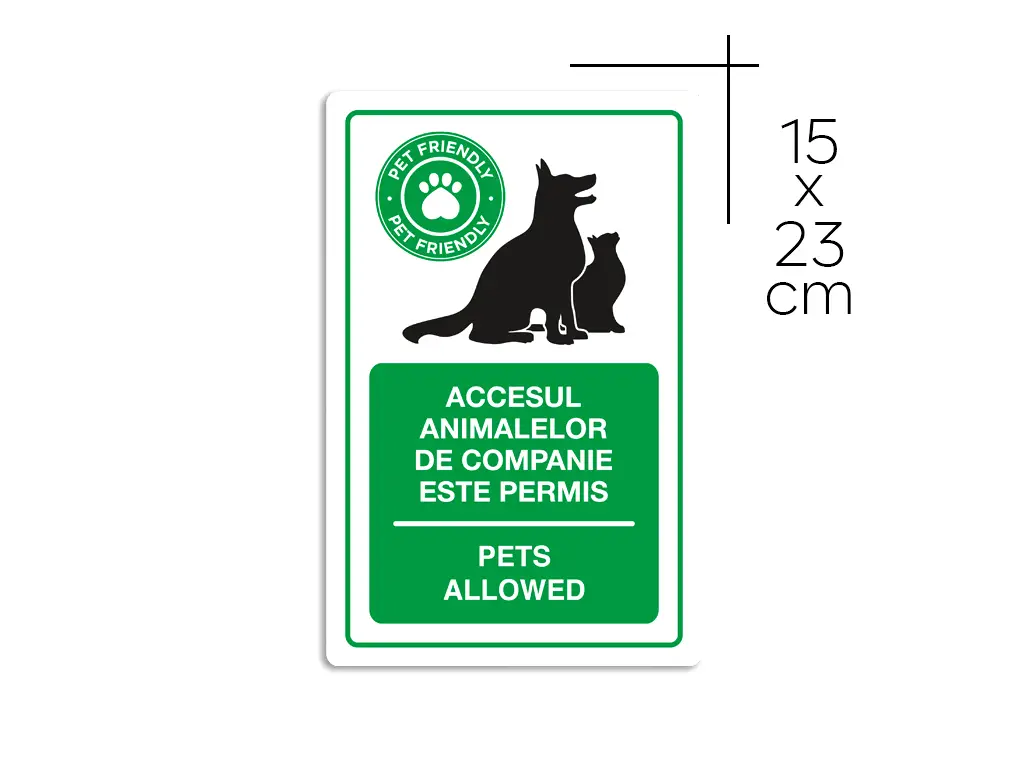 Sticker cu 'Accesul animalelor de companie este permis', autocolant, 15x23 cm