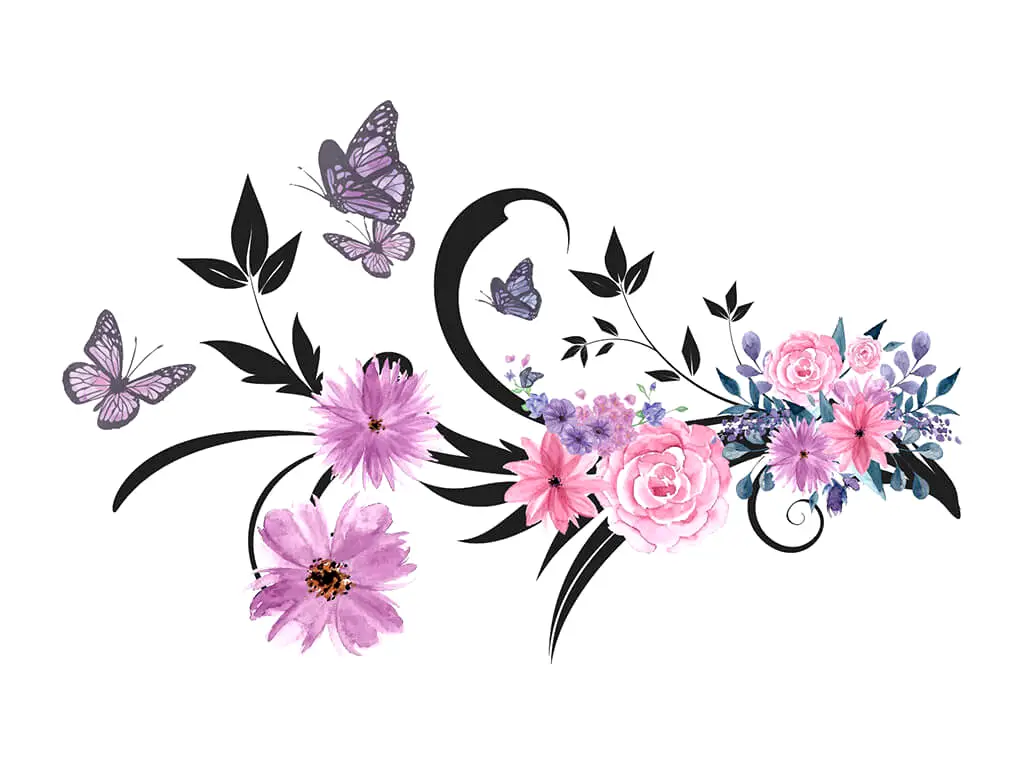 Sticker perete, Folina, Decor flori mov, 90x60 cm