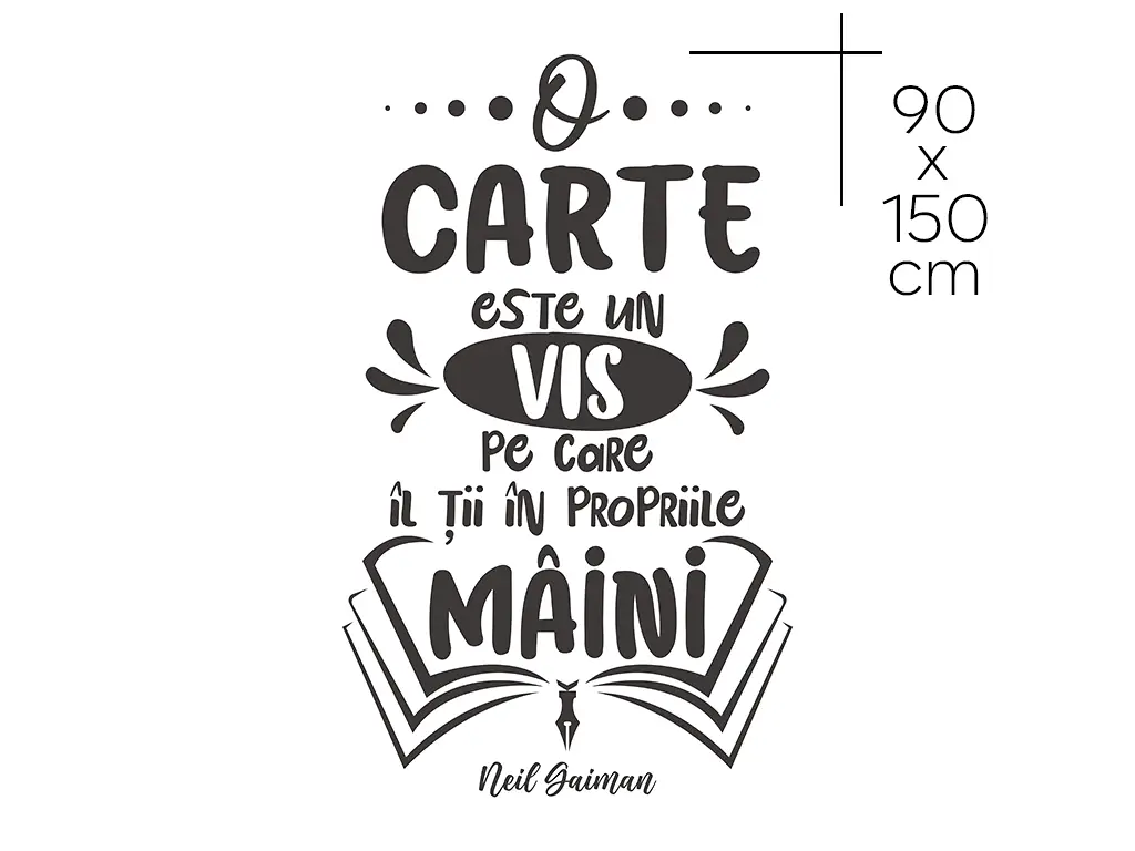 Sticker educativ citat Neil Gaiman despre carte, decorațiune pentru școli și grădinițe, 90x150 cm, racletă de aplicare inclusă