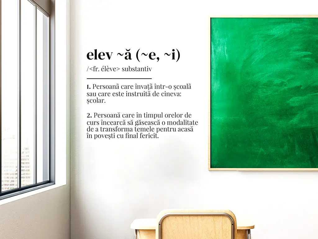 Sticker cu definiția elevului, decorațiune pentru școli sau grădinițe, 90x73 cm, racletă de aplicare inclusă