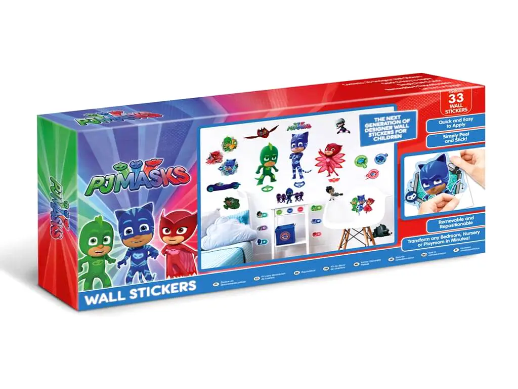 Sticker Eroi în pijama PJ Masks, Walltastic, decorațiune multicoloră, planșă 33 stickere