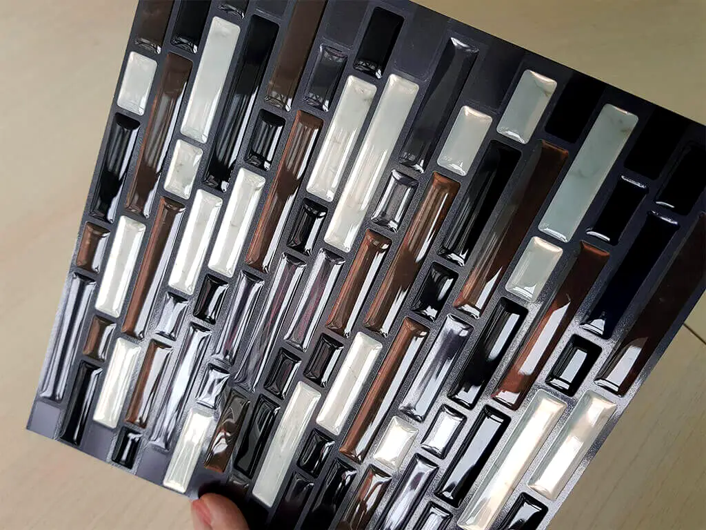 Faianţă autoadezivă 3D mozaic negru intercalat - set 10 bucăţi