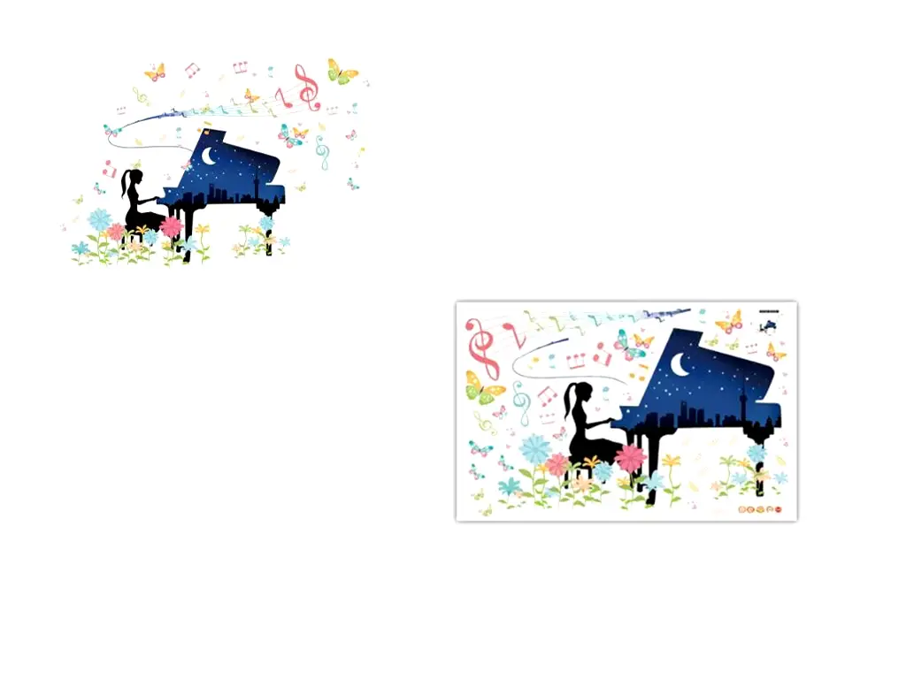 Sticker Fată la pian, Folina, multicolor, 110x75 cm