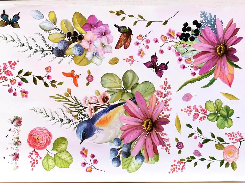 Sticker perete Jardin, Folina, decor flori watercolor