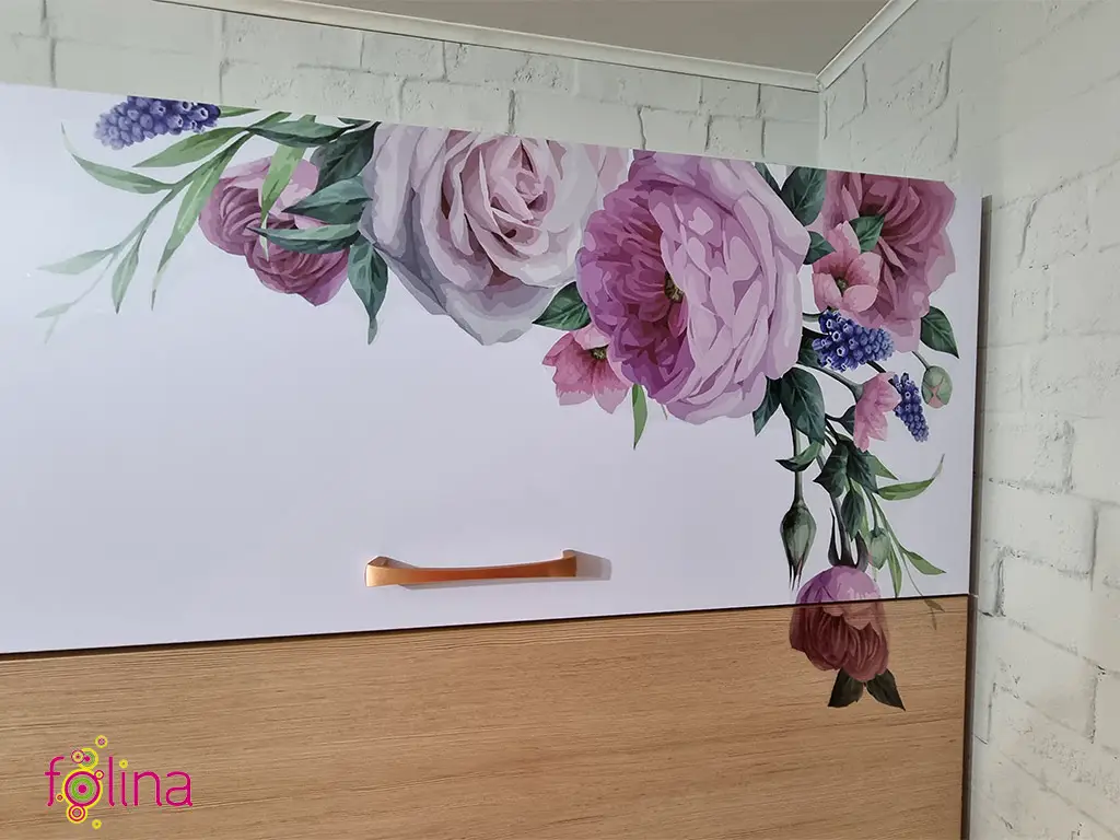 Sticker perete, Folina, decor floral mov, 80x80 cm