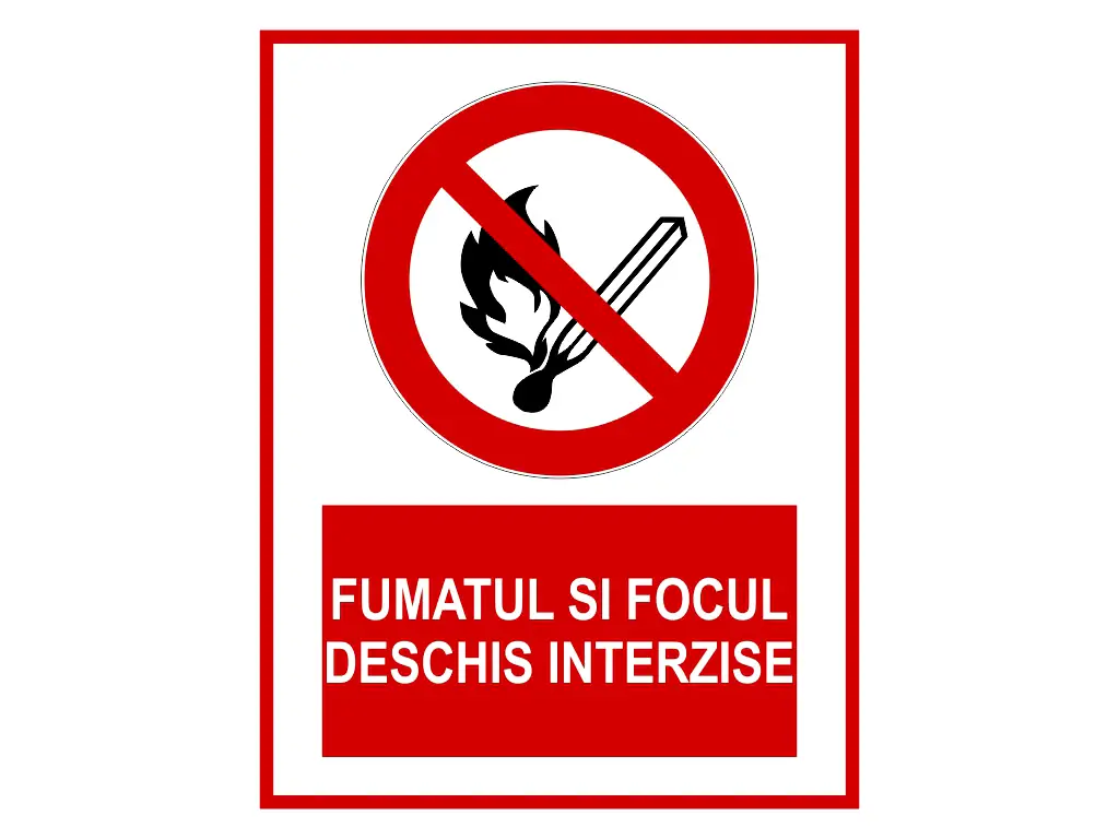 Sticker Fumatul şi focul deschis interzise 15x23 cm