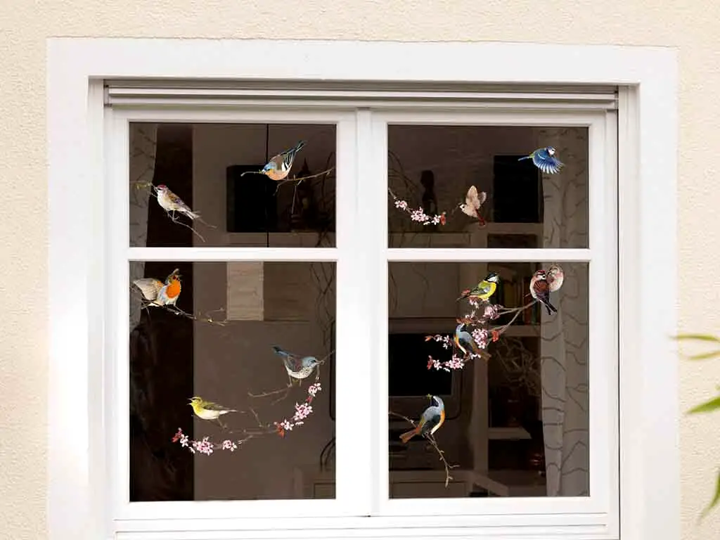 Stickere geam Păsări, Komar, autoadeziv, multicolor