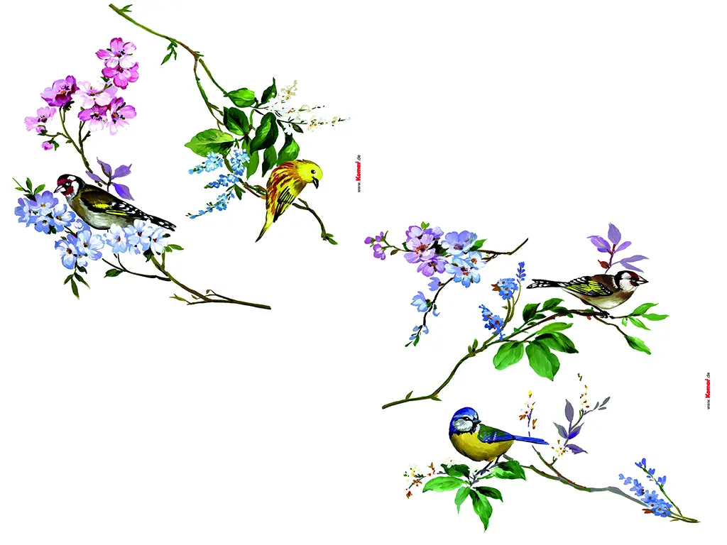 Stickere geam electrostatice, Komar Wedding Birds, decor multicolor cu păsări pe crengi