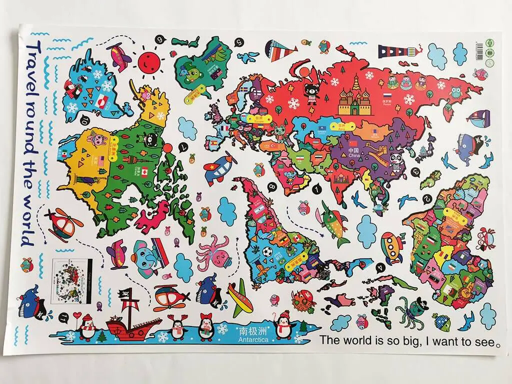Sticker harta lumii, Folina, pentru copii, multicolor - 85x120 cm