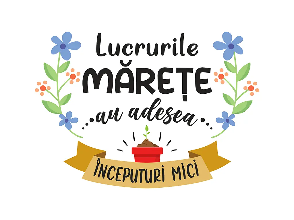 Sticker cu mesaj 'Lucrurile mărețe au adesea începuturi mici', decorațiune pentru școli și gradinițe sau camera copiilor, 80x120 cm, racletă de aplicare inclusă