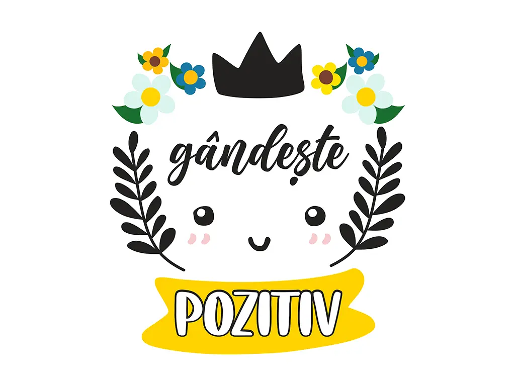 Sticker cu mesaj motivațional 'gândește pozitiv', decorațiune pentru școli și grădinițe sau camera copiilor , 93x100 cm, racletă de aplicare inclusă