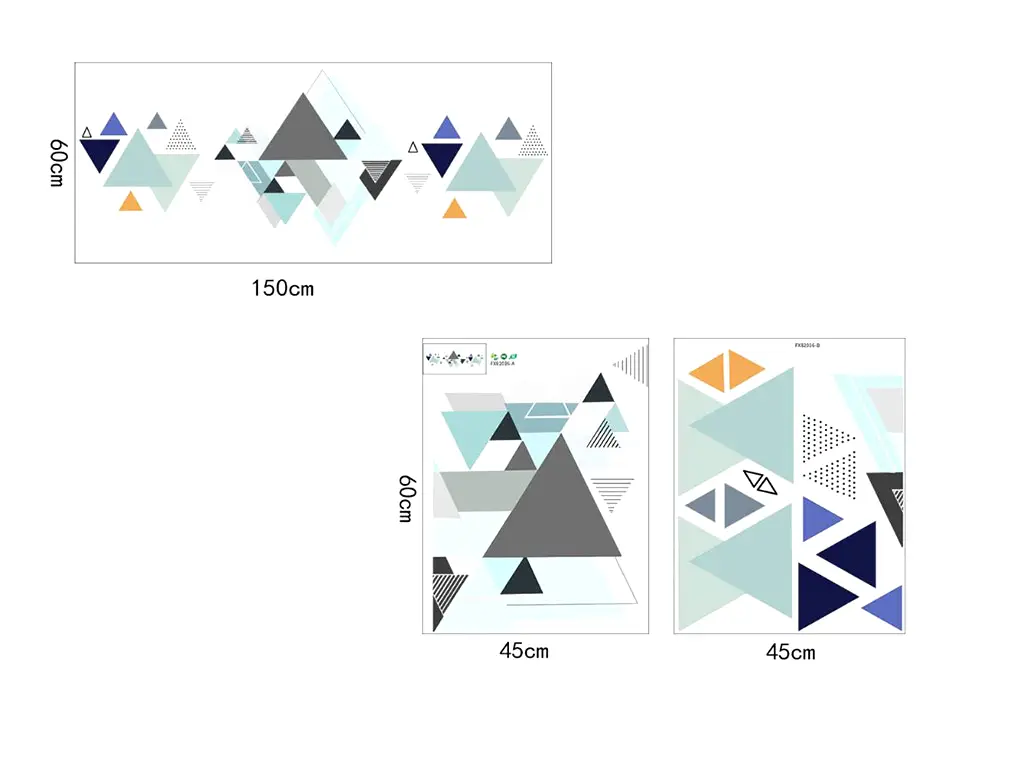 Sticker model geometric, cu triunghiuri bleu şi gri, 60x150 cm
