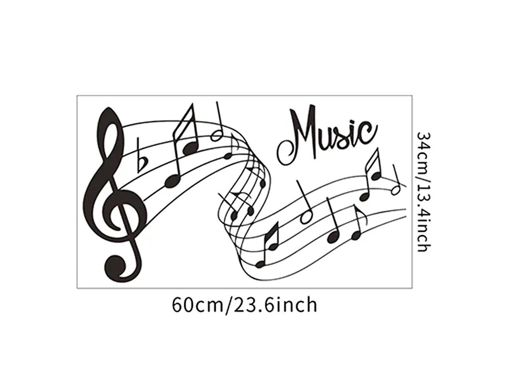 Sticker perete Portativ cu note muzicale, Folina, autoadeziv, negru