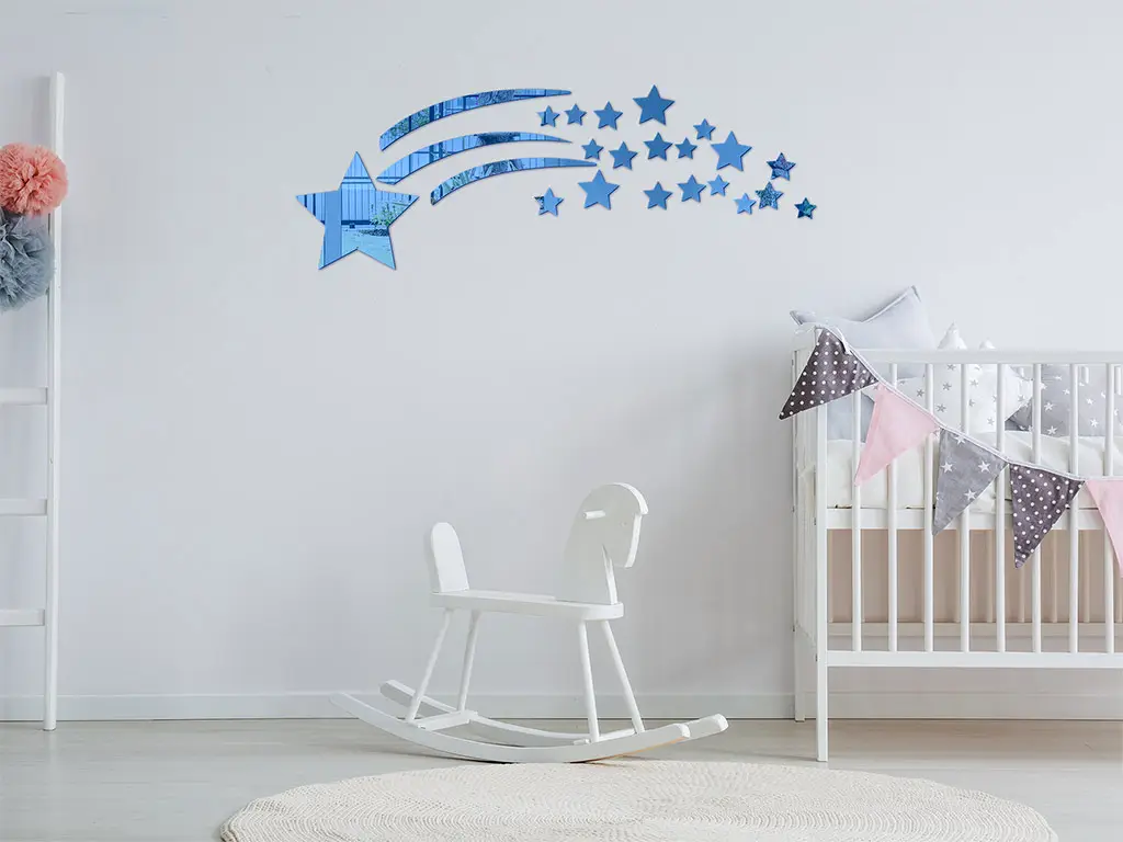 Stickere oglindă Steluţe, Folina, decoraţiune perete pentru camera copiilor, set 23 stickere albastre