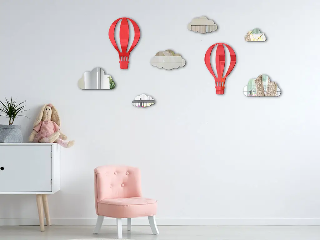 Sticker oglindă Balloons in the sky, Folina, culoare roșie, set sticker 8 bucăți
