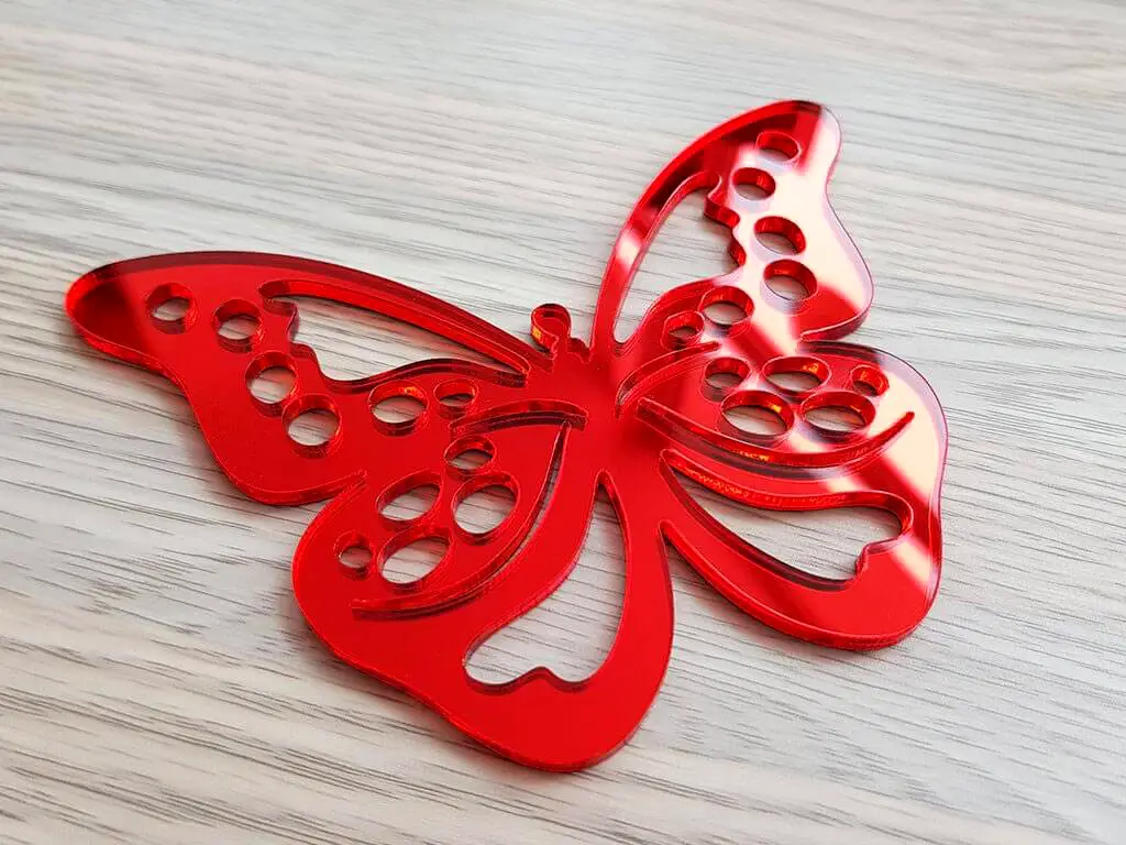 Set 3 stickere oglindă Fluture, Folina, decorațiune din oglindă acrilică roşie 12x9 cm
