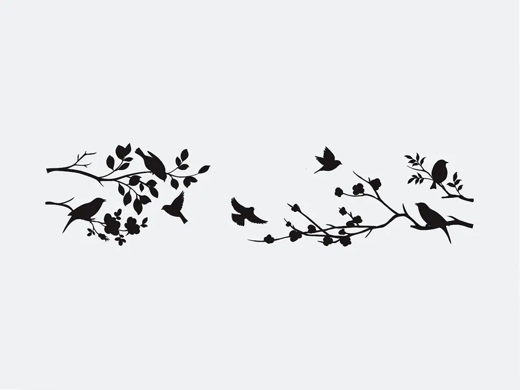 Sticker geam Păsări, Folina, decorațiune de culoare neagră, sticker autoadeziv