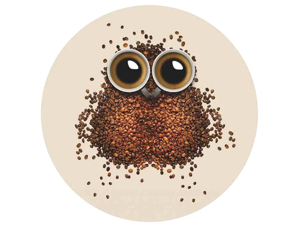 Sticker Bufniţă, Folina, imprimeu boabe de cafea, autoadeziv