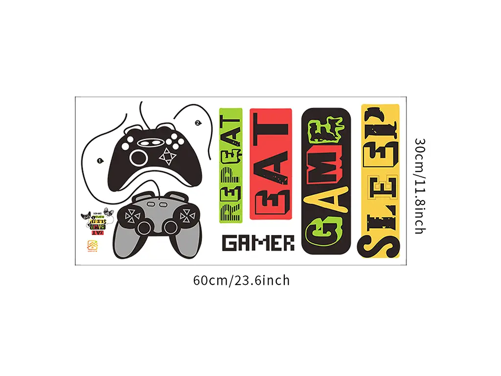 Sticker decorativ Eat, Game, Sleep, Repeat – pentru camere de tineret, spații de joacă, 30x60 cm