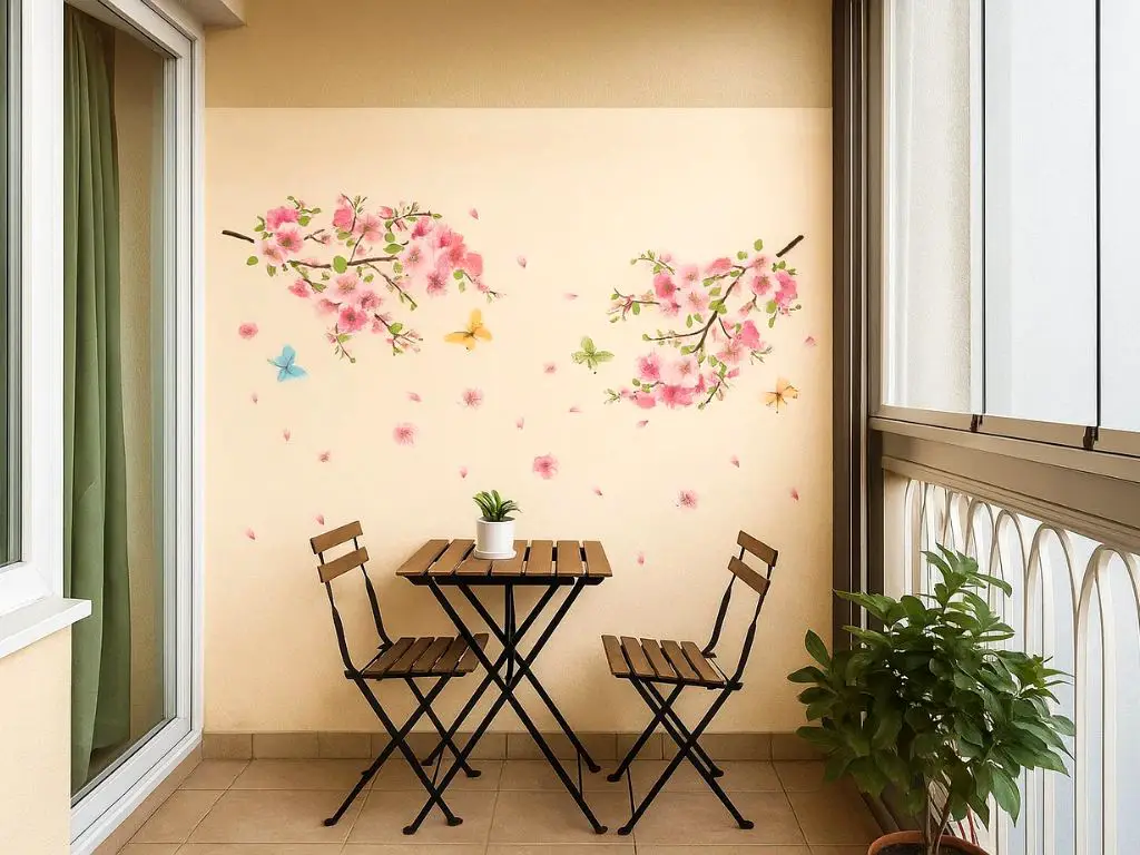 Stickere Crengi înflorite, Folina, decor cu flori roz şi fluturi