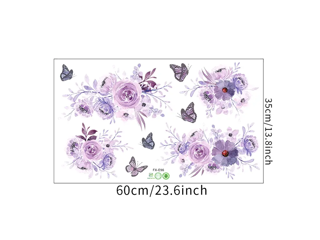 Set 4 stickere flori lila şi fluturi, decoraţiune pentru perete şi mobilă