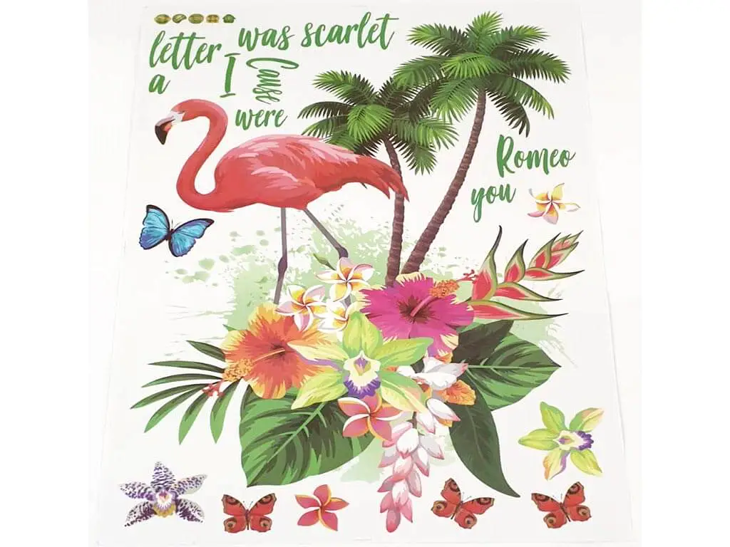 Sticker perete Decor Tropical, palmieri şi păsări flamingo