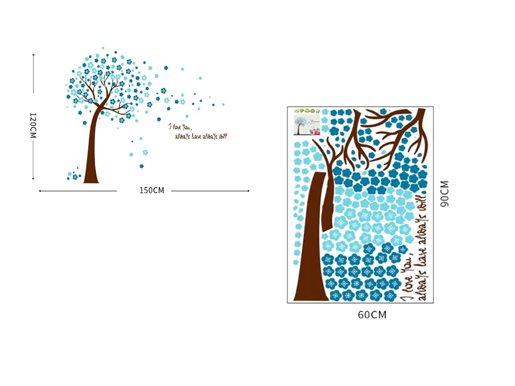 Sticker perete, Folina, Copac cu flori albastre, 120 cm înălţime